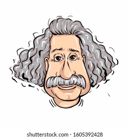 Kaliningrad, Russia, Albert Einstein Cartoon Illustration. Editorial Funny Caricature Portrait Of A Genius Scientist.