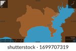 Kanagawa, prefecture of Japan. Patterned solids with lakes and rivers. Shape presented against its country area with informative overlays. 3D rendering