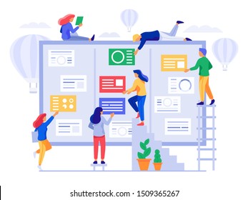 Kanban board. Agile project management, office team collaboration and projects process coherence. Board with sticky note, developer meeting or professional worker discussion  illustration - Powered by Shutterstock