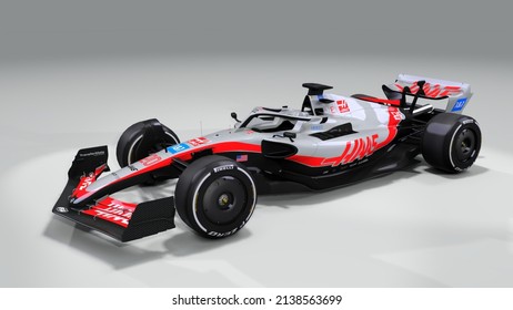 Kannapolis, North Carolina, United States, February 4 2022. Kevin Magnussen (DEN) Haas F1 Team VF22 For F1 2022 Challenger, 3D rendering