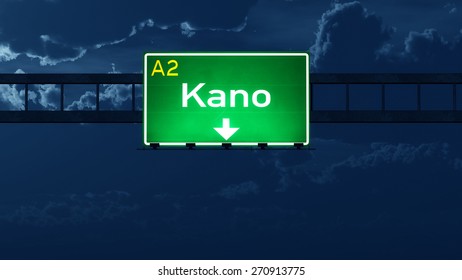 Kano Nigeria Highway Road Sign At Night 3D Artwork