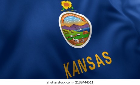 Kansas State Flag, USA, Close-up Side Angle, 3D Render