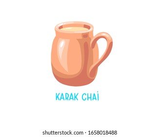 Karak Chai - traditional drink tea with milk and spices in the UAE, Middle East, raster version illustration