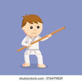 Karate Kid Holding Bo Staff