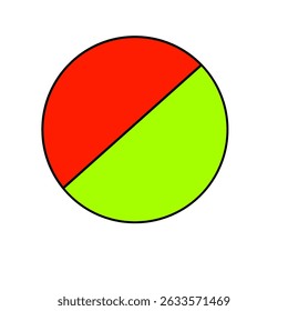 Karawang, Indonesia 28-May-2025: The image displays a circle divided diagonally into two halves. The upper left half is colored red, and the lower right half is colored bright green.