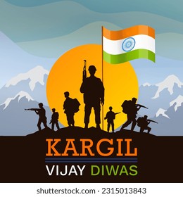 Kargil Vijay Diwas. People remembering and celebrating victory day of indian army, Kargil Victory day, remembering heroes and soldiers, Greeting card digital poster, Indian flag illustration  - Powered by Shutterstock