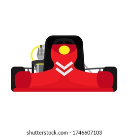 Kart Illustration Red Car Front View. Race Go Cart Sport Vehicle Isolated. Activity Cartoon Extreme Adventure Draft