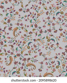 Kashmiri Kani Shawl Seamless Pattern, Handmade Floral Pattern With Digital Texture