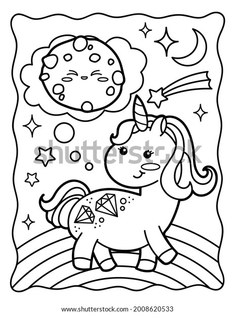 Kawaii Coloring Page Rainbow Unicorn Chocolate 库存插图 2008620533