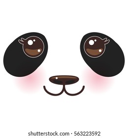 Kawaii Funny Panda White Muzzle With Pink Cheeks And Big Black Eyes  On White Background. 