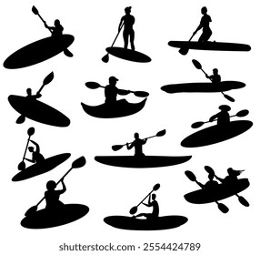 kayak boat paddle set kayaker silhouette set people swimming in a canoe vector - Powered by Shutterstock