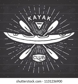 Kayak club vintage label, Hand drawn sketch, grunge textured retro badge, typography design t-shirt print, illustration on chalkboard background. - Powered by Shutterstock