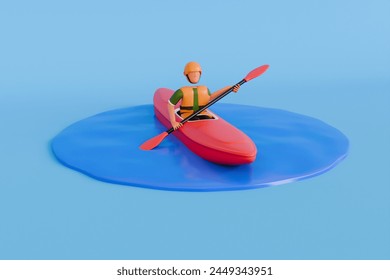 Kayaking Sport 3D Illustration. man kayaking in sea 3d illustration - Powered by Shutterstock