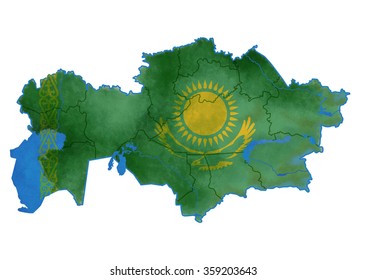 Kazakhstan Map Real Map Republic Kazakhstan Stock Illustration   Kazakhstan Map Real Republic Provinces 260nw 359203643 