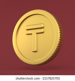 Kazakhtani Tenge Gold Coin 3d Render Illustration