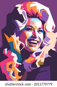 Kediri Indonesia 07-21-2021: Dolly Parton ini WPAP art style, modern colorful pop art