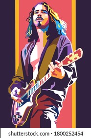 Kediri Indonesia 8-22-2020: Chris Cornell Modern Colorful Pop Art, WPAP Style