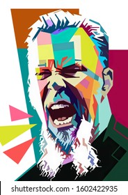 Kediri Indonesia Janurary 1-2020: Illustration Of James Hetfield Face, WPAP Style,pop Art Style