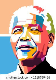 Kediri, West Java, Indonesia,October 1-2019, A Simple Pop Art Style Of Nelson Rolihlahla Mandela Was A South African Anti-apartheid Revolutionary, Political Leader, And Philanthropist