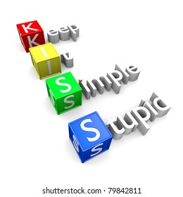 Keep It Simple Stupid acronym, KISS text 3D concept rendering.