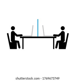 keep a social distance while working, be safe, use screens, a sign of social distance