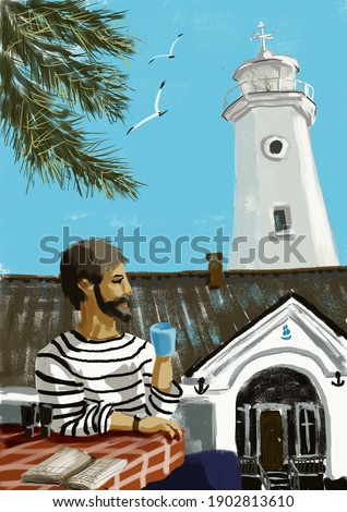 Keeper of the old lighthouse white lighthouse