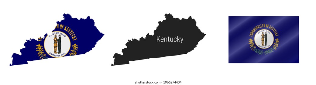 Kentucky US state map with masked flag. Detailed silhouette. Waving flag. illustration isolated on white.