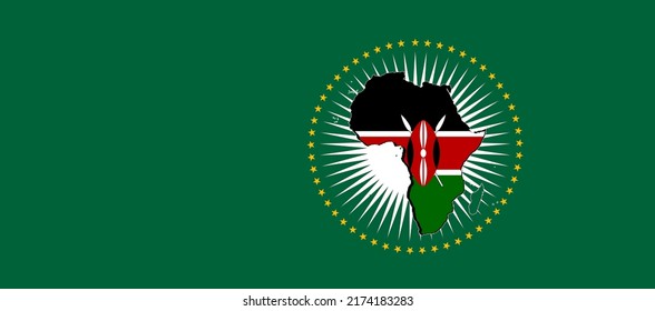 Kenya And African Union Flag And Green Background -3D Illustration