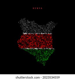 Kenya Flag Map, Chaotic Particles Pattern In The Colors Of The Kenyan Flag. Illustration Isolated On Black Background.