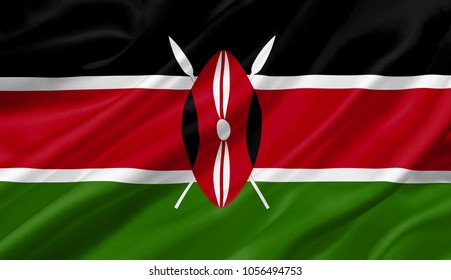 Kenya flag waving with the wind, 3D illustration.