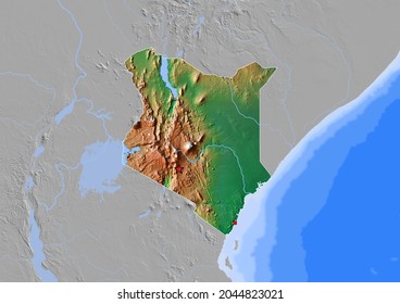 Kenya Map, Map Of Kenya With Capital And Major Cities - 3D Rendering. 3d Map Colored Considering Vegetation And Land Use.