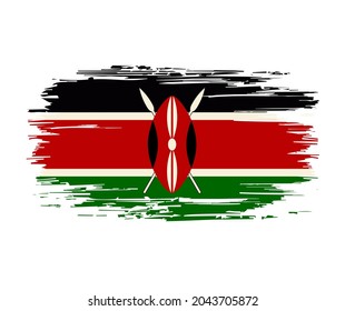 Kenyan Flag Brush Stroke Grunge Background. Raster Version.