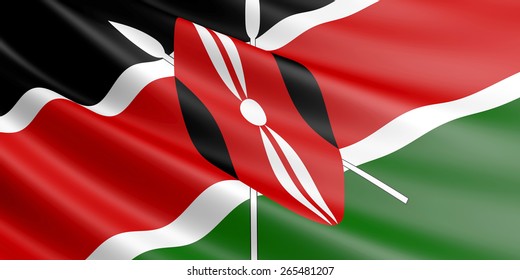 Kenyan Flag Fluttering In Wind.