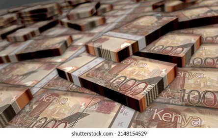 Kenyan Shilling Money Pack 3d Illustration. KES Banknote Bundle Stacks. Concept Of Finance, Cash, Economy Crisis, Business Success, Recession, Bank, Tax And Debt In Kenya.