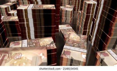 Kenyan Shilling Money Pack 3d Illustration. KES Banknote Bundle Stacks. Concept Of Finance, Cash, Economy Crisis, Business Success, Recession, Bank, Tax And Debt In Kenya.