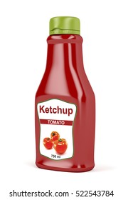 Ketchup bottle on white background, 3D illustration