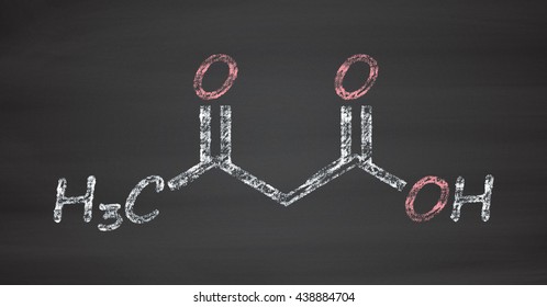 Ketone body (acetoacetic acid, diacetic acid) molecule. Chalk on blackboard style illustration.