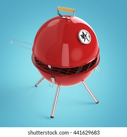 Kettle Barbecue Charcoal Grill With Folding Metal Lid For Roasting, BBQ 3d Render Isolated Talk Bubble Smile Summer 