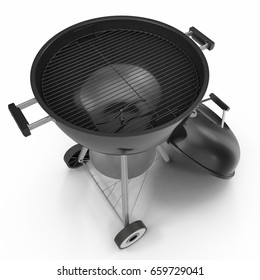 Kettle Bbq. Open Barbecue Grill On A White. 3D Illustration