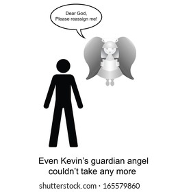 Kevin felt safe having guardian angel cartoon isolated white background 