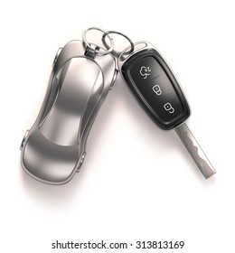 Key Car And Key Ring Over White Background. Clipping Path Included.