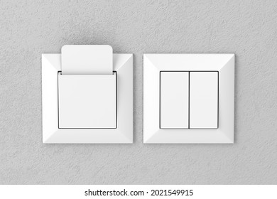 Key Card Reader And Light Switches In Hotel Room, Front View. 3D Illustration