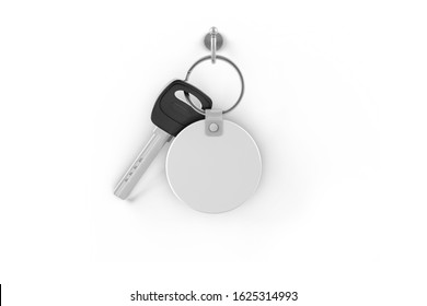 Key With Circle Key Chain Hanging On A Hook Mockup. 3D Rendering.