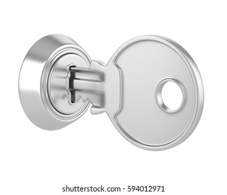 key in key-hole, isolated over white background. 3d