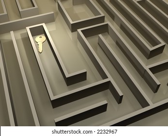 Key in labyrinth - 3d render