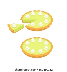 Key Lime Pie, Whole And Slice. Traditional Southern American Dessert Illustration.