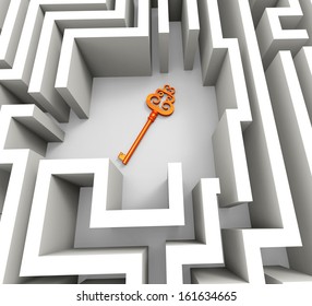 Key In Maze Shows Security Solution Puzzle