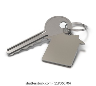 key and metal keyring with room for text over white background, home shape - Powered by Shutterstock