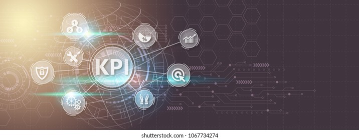 Key Performance Indicator (KPI) Using Business Background With Infographic Versus Planned Target, Person Touching Screen Icon, Success Concept.