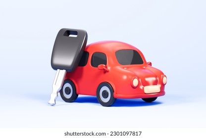 A key and red car on the background, 3d rendering. Digital drawing. - Powered by Shutterstock